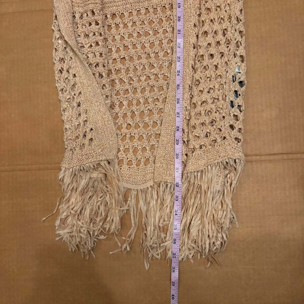 Chico's Travelers Metallic Crochet Fringe Open Front Cardigan Peach Sz 0 S - Picture 5 of 5